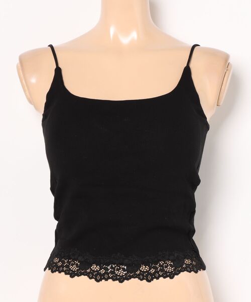Lace Ladies(レースレディース)の「レース ドッキング ソリッドカラー クロップド丈 薄裏起毛 ブラトップ(キャミソール・レディース・グレー/グレイッシュベージュ/ブラック/ホワイト・FREE)」の8枚目の写真