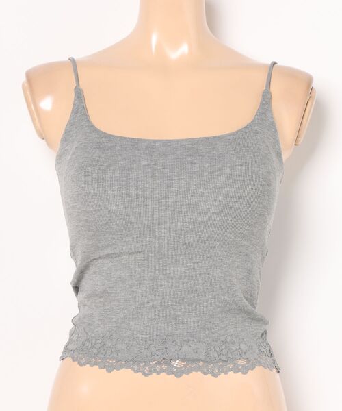 Lace Ladies(レースレディース)の「レース ドッキング ソリッドカラー クロップド丈 薄裏起毛 ブラトップ(キャミソール・レディース・グレー/グレイッシュベージュ/ブラック/ホワイト・FREE)」の9枚目の写真