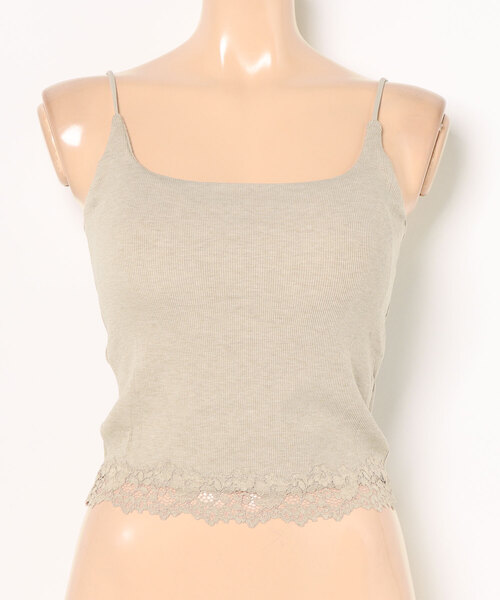 Lace Ladies(レースレディース)の「レース ドッキング ソリッドカラー クロップド丈 薄裏起毛 ブラトップ(キャミソール・レディース・グレー/グレイッシュベージュ/ブラック/ホワイト・FREE)」の10枚目の写真