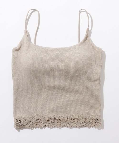 Lace Ladies(レースレディース)の「レース ドッキング ソリッドカラー クロップド丈 薄裏起毛 ブラトップ(キャミソール・レディース・グレー/グレイッシュベージュ/ブラック/ホワイト・FREE)」の16枚目の写真