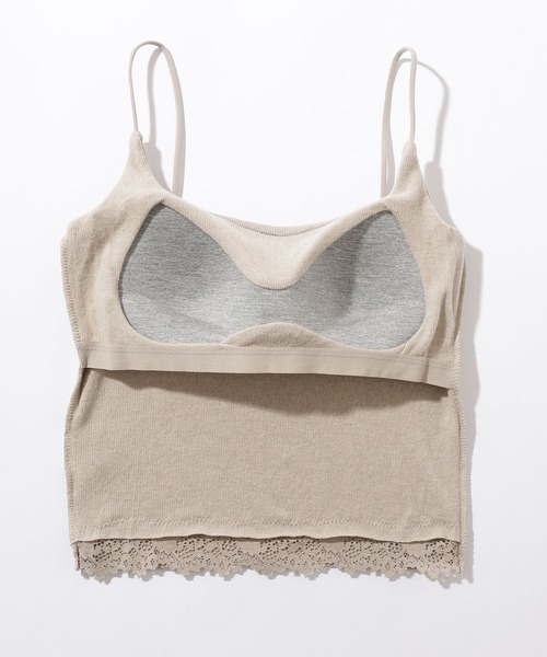 Lace Ladies(レースレディース)の「レース ドッキング ソリッドカラー クロップド丈 薄裏起毛 ブラトップ(キャミソール・レディース・グレー/グレイッシュベージュ/ブラック/ホワイト・FREE)」の18枚目の写真