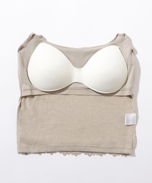 Lace Ladies(レースレディース)の「レース ドッキング ソリッドカラー クロップド丈 薄裏起毛 ブラトップ(キャミソール・レディース・グレー/グレイッシュベージュ/ブラック/ホワイト・FREE)」の21枚目の写真