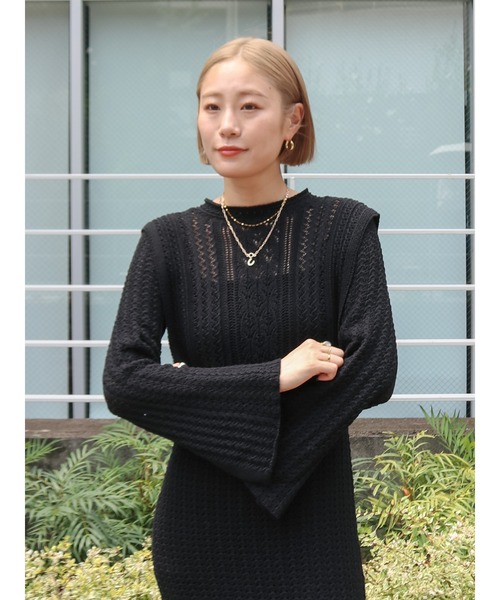 AlexanderMcQueen ブラック ワンピース 透かし織り ニット AlexanderMcQueen ブラック ワンピース 透かし織り ニット レース