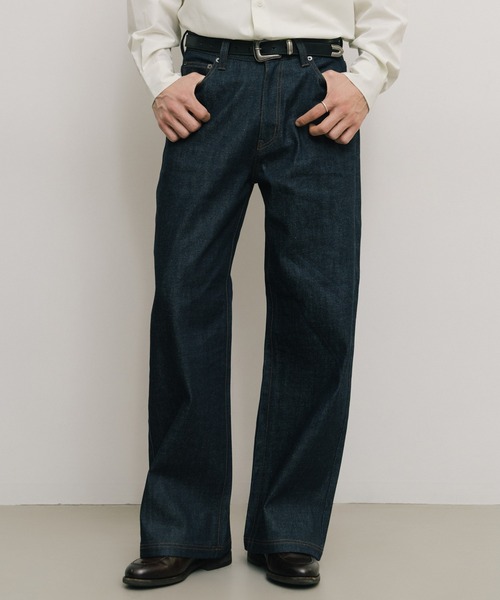 LURAKU(ルラク)の「【LURAKU】Semi-flared Rigid Denim / LURAKU セミフレアリジットデニム|SETUP対応(デニムパンツ・メンズ・ブラック/ネイビー・SMALL/MEDIUM/LARGE/X-SMALL)」の2枚目の写真