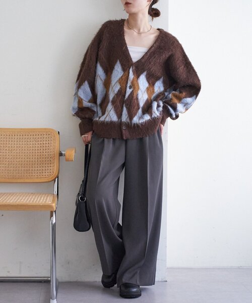 DISCOAT（ディスコート）の「【ユニセックス】アーガイル柄ニットカーディガン（カーディガン/ボレロ・レディース・ブラウン/チャコールグレー・FREE）」の22枚目の写真