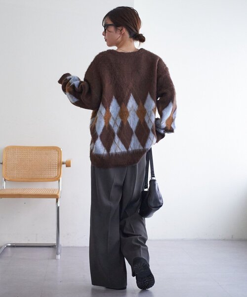 セール】【ユニセックス】アーガイル柄ニットカーディガン
