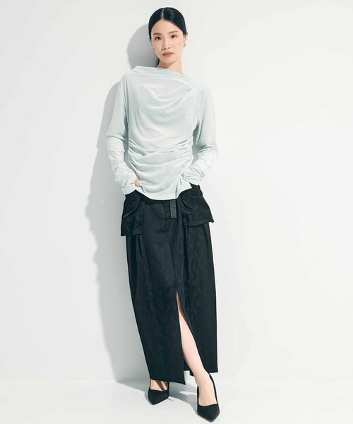 STUDIOUS(ステュディオス)の「【STUDIOUS/ステュディオス】Velours Long Tee/ベロアロングティー/カットソー/トップス/シアーベロア(Tシャツ/カットソー・レディース・ブラック/ネイビー/ミント/グレー系その他・FREE)」の18枚目の写真