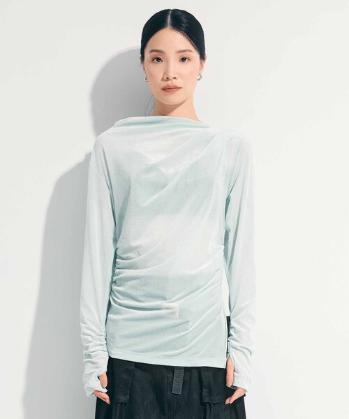 STUDIOUS(ステュディオス)の「【STUDIOUS/ステュディオス】Velours Long Tee/ベロアロングティー/カットソー/トップス/シアーベロア(Tシャツ/カットソー・レディース・ブラック/ネイビー/ミント/グレー系その他・FREE)」の10枚目の写真