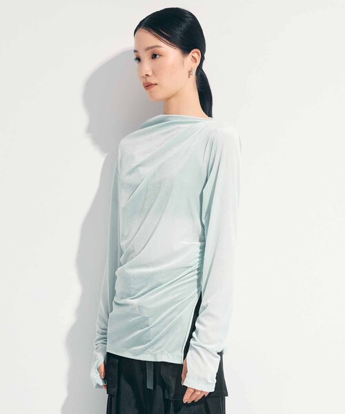 STUDIOUS(ステュディオス)の「【STUDIOUS/ステュディオス】Velours Long Tee/ベロアロングティー/カットソー/トップス/シアーベロア(Tシャツ/カットソー・レディース・ブラック/ネイビー/ミント/グレー系その他・FREE)」の9枚目の写真