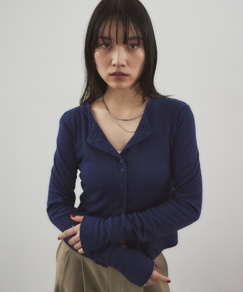 HANNE（アン）の「シアーリブカーディガン（カーディガン/ボレロ・レディース・ブラック/グレー/チャコールグレー/ベージュ/ネイビー/マスタード/ホワイト/ブラウン/ピンク・FREE）」の7枚目の写真