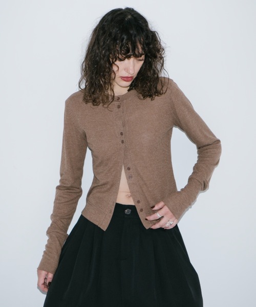 HANNE（アン）の「シアーリブカーディガン（カーディガン/ボレロ・レディース・ブラック/グレー/チャコールグレー/ベージュ/ネイビー/マスタード/ホワイト/ブラウン/ピンク・FREE）」の5枚目の写真