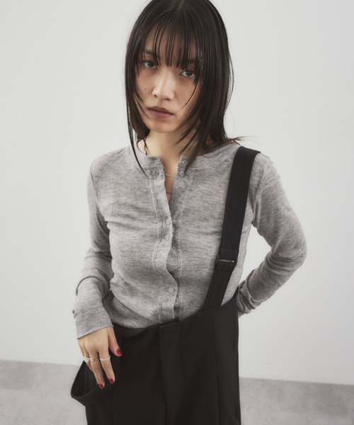 HANNE（アン）の「シアーリブカーディガン（カーディガン/ボレロ・レディース・ブラック/グレー/チャコールグレー/ベージュ/ネイビー/マスタード/ホワイト/ブラウン/ピンク・FREE）」の4枚目の写真