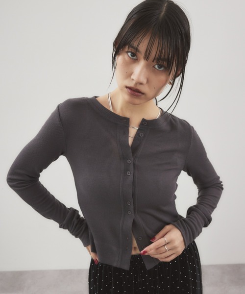 HANNE（アン）の「シアーリブカーディガン（カーディガン/ボレロ・レディース・ブラック/グレー/チャコールグレー/ベージュ/ネイビー/マスタード/ホワイト/ブラウン/ピンク・FREE）」の3枚目の写真