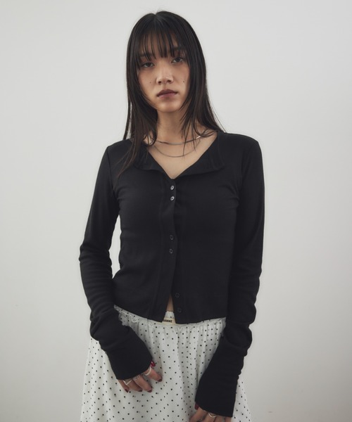 HANNE（アン）の「シアーリブカーディガン（カーディガン/ボレロ・レディース・ブラック/グレー/チャコールグレー/ベージュ/ネイビー/マスタード/ホワイト/ブラウン/ピンク・FREE）」の10枚目の写真