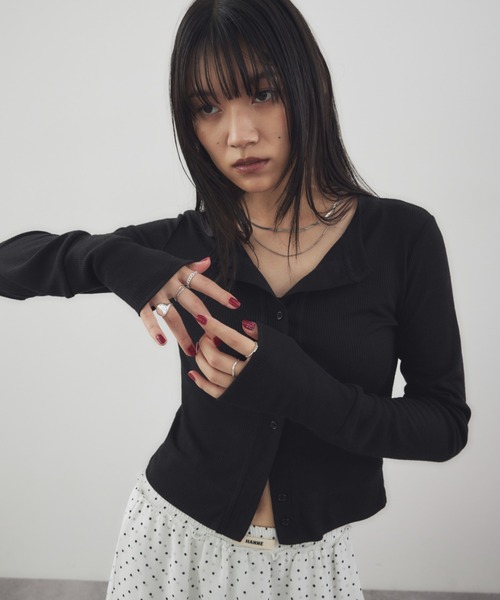 HANNE（アン）の「シアーリブカーディガン（カーディガン/ボレロ・レディース・ブラック/グレー/チャコールグレー/ベージュ/ネイビー/マスタード/ホワイト/ブラウン/ピンク・FREE）」の13枚目の写真