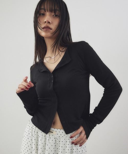 HANNE（アン）の「シアーリブカーディガン（カーディガン/ボレロ・レディース・ブラック/グレー/チャコールグレー/ベージュ/ネイビー/マスタード/ホワイト/ブラウン/ピンク・FREE）」の15枚目の写真