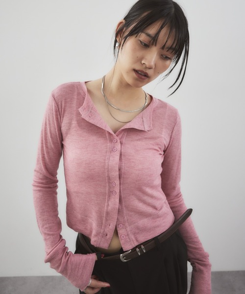 HANNE（アン）の「シアーリブカーディガン（カーディガン/ボレロ・レディース・ブラック/グレー/チャコールグレー/ベージュ/ネイビー/マスタード/ホワイト/ブラウン/ピンク・FREE）」の17枚目の写真