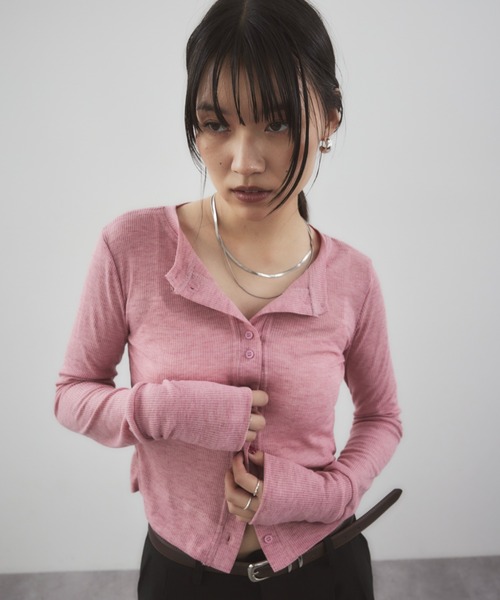 HANNE（アン）の「シアーリブカーディガン（カーディガン/ボレロ・レディース・ブラック/グレー/チャコールグレー/ベージュ/ネイビー/マスタード/ホワイト/ブラウン/ピンク・FREE）」の18枚目の写真