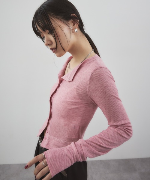 HANNE（アン）の「シアーリブカーディガン（カーディガン/ボレロ・レディース・ブラック/グレー/チャコールグレー/ベージュ/ネイビー/マスタード/ホワイト/ブラウン/ピンク・FREE）」の20枚目の写真