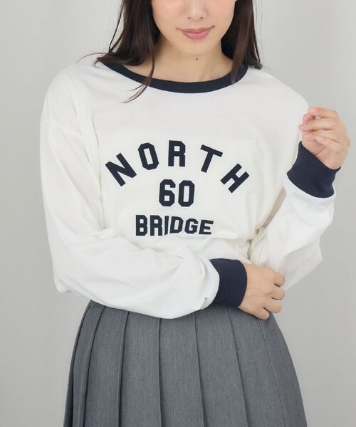 RETRO GIRL(レトロガール)の「リンガーロンTEE(Tシャツ/カットソー・レディース・ベージュ/ブルー/オフホワイト・FREE)」の3枚目の写真