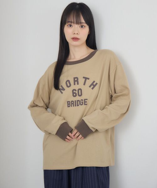 RETRO GIRL(レトロガール)の「リンガーロンTEE(Tシャツ/カットソー・レディース・ベージュ/ブルー/オフホワイト・FREE)」の4枚目の写真