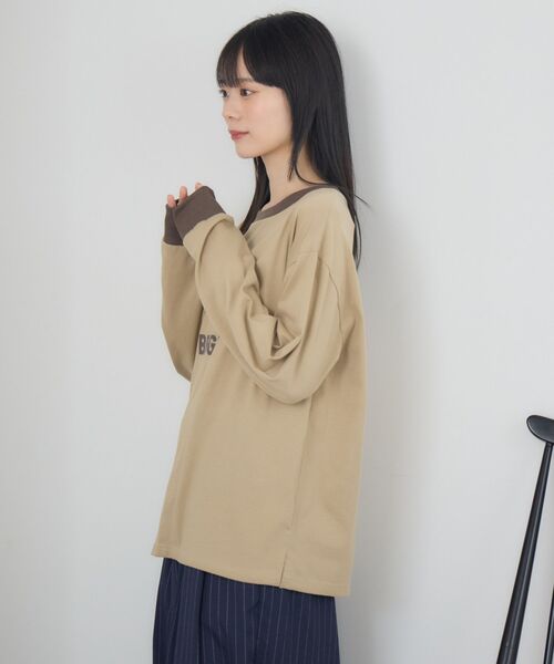 RETRO GIRL(レトロガール)の「リンガーロンTEE(Tシャツ/カットソー・レディース・ベージュ/ブルー/オフホワイト・FREE)」の7枚目の写真