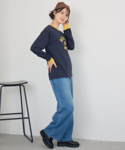 RETRO GIRL(レトロガール)の「リンガーロンTEE(Tシャツ/カットソー・レディース・ベージュ/ブルー/オフホワイト・FREE)」の9枚目の写真