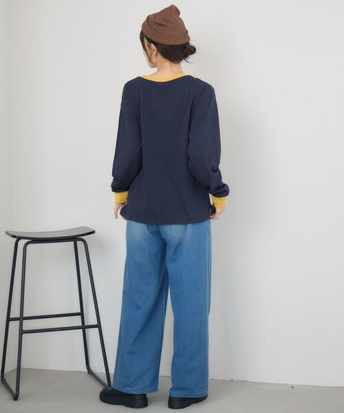 RETRO GIRL(レトロガール)の「リンガーロンTEE(Tシャツ/カットソー・レディース・ベージュ/ブルー/オフホワイト・FREE)」の10枚目の写真