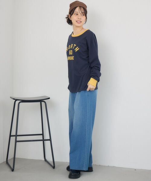 RETRO GIRL(レトロガール)の「リンガーロンTEE(Tシャツ/カットソー・レディース・ベージュ/ブルー/オフホワイト・FREE)」の11枚目の写真