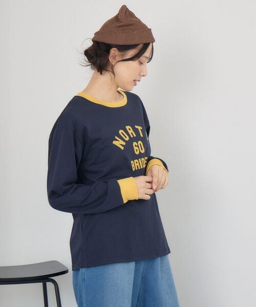 RETRO GIRL(レトロガール)の「リンガーロンTEE(Tシャツ/カットソー・レディース・ベージュ/ブルー/オフホワイト・FREE)」の13枚目の写真