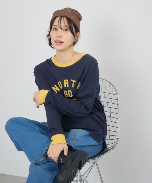 RETRO GIRL(レトロガール)の「リンガーロンTEE(Tシャツ/カットソー・レディース・ベージュ/ブルー/オフホワイト・FREE)」の17枚目の写真