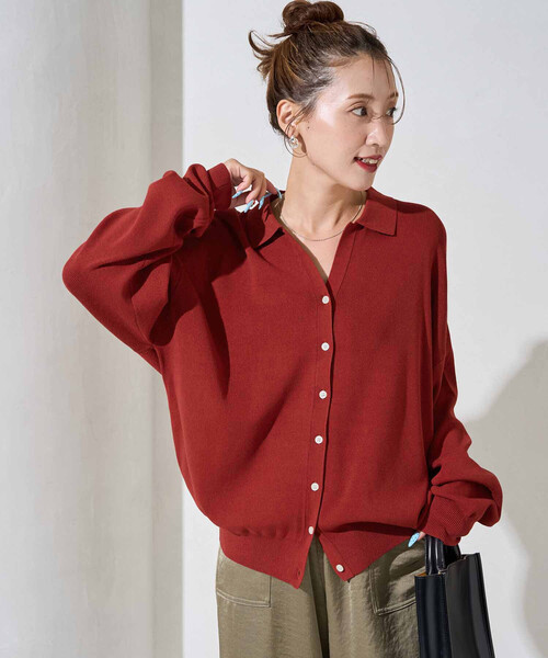 FREAK'S STORE(フリークスストア)の「限定展開 スキッパー ポロ ニット カーディガン(カーディガン/ボレロ・レディース・ブラック/レッド/ナチュラル/イエロー/ネイビー/ベージュ/レモンイエロー/ブルーグリーン/ライトグレー・フリ-)」の9枚目の写真