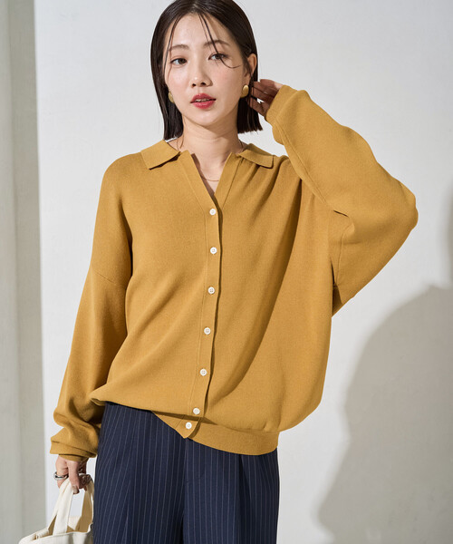 FREAK'S STORE(フリークスストア)の「限定展開 スキッパー ポロ ニット カーディガン(カーディガン/ボレロ・レディース・ブラック/レッド/ナチュラル/イエロー/ネイビー/ベージュ/レモンイエロー/ブルーグリーン/ライトグレー・フリ-)」の7枚目の写真