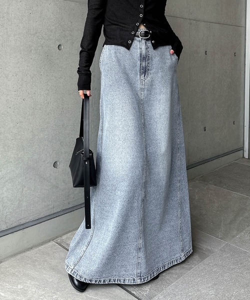 セール】デニムロングフレアスカート（スカート）｜Freesia by andme