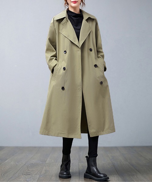 セール】ノッチドラペル×ダブルヨークロングトレンチコート（トレンチ