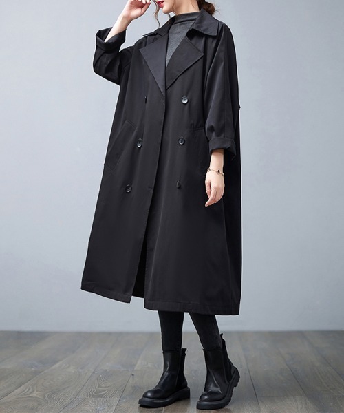 セール】ノッチドラペル×ダブルヨークロングトレンチコート（トレンチ