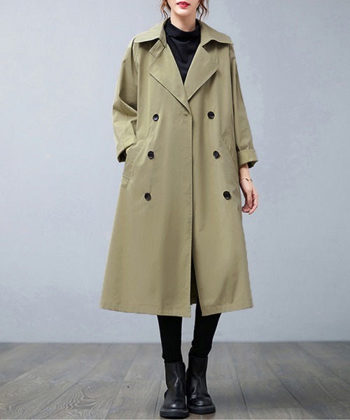 セール】ノッチドラペル×ダブルヨークロングトレンチコート（トレンチ
