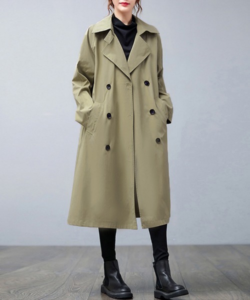 セール】ノッチドラペル×ダブルヨークロングトレンチコート（トレンチ