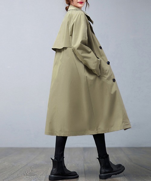 セール】ノッチドラペル×ダブルヨークロングトレンチコート（トレンチ