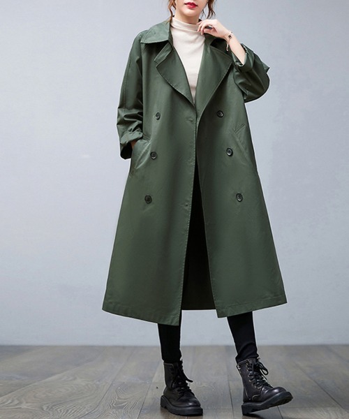 セール】ノッチドラペル×ダブルヨークロングトレンチコート（トレンチ