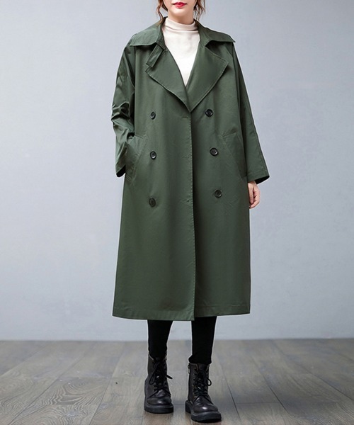 セール】ノッチドラペル×ダブルヨークロングトレンチコート（トレンチ