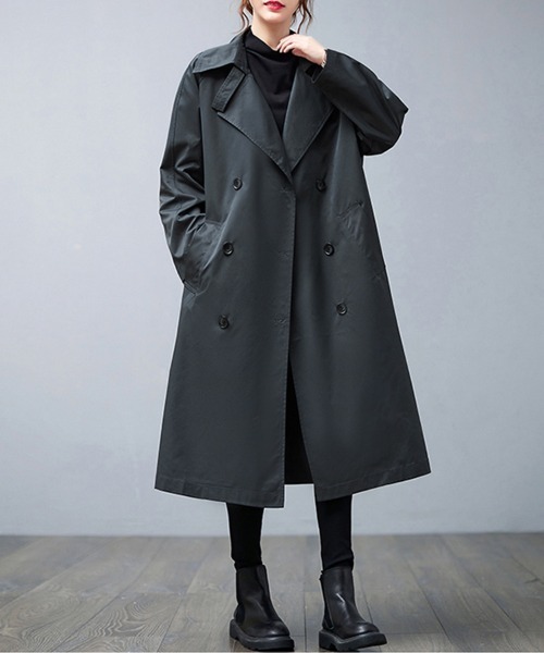 セール】ノッチドラペル×ダブルヨークロングトレンチコート（トレンチ