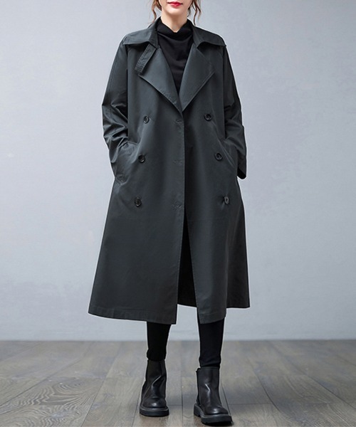 ノッチドラペル×ダブルヨークロングトレンチコート（トレンチコート
