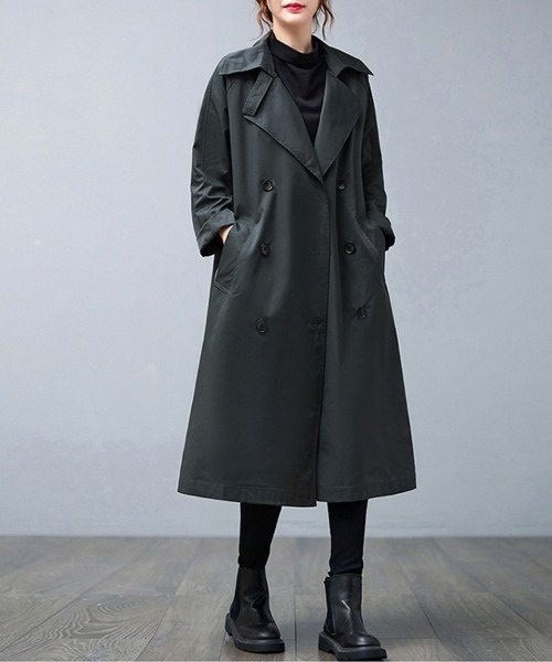 セール】ノッチドラペル×ダブルヨークロングトレンチコート（トレンチ
