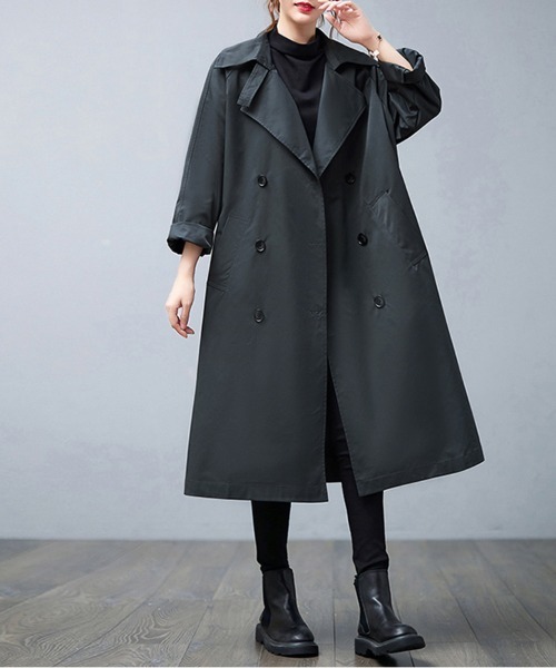 セール】ノッチドラペル×ダブルヨークロングトレンチコート（トレンチ