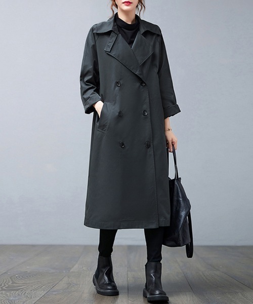 セール】ノッチドラペル×ダブルヨークロングトレンチコート（トレンチ