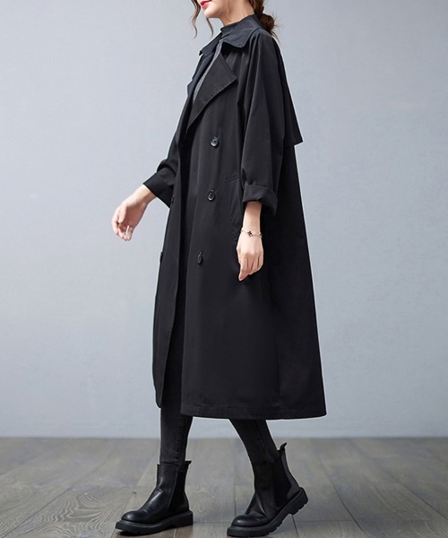 セール】ノッチドラペル×ダブルヨークロングトレンチコート（トレンチ