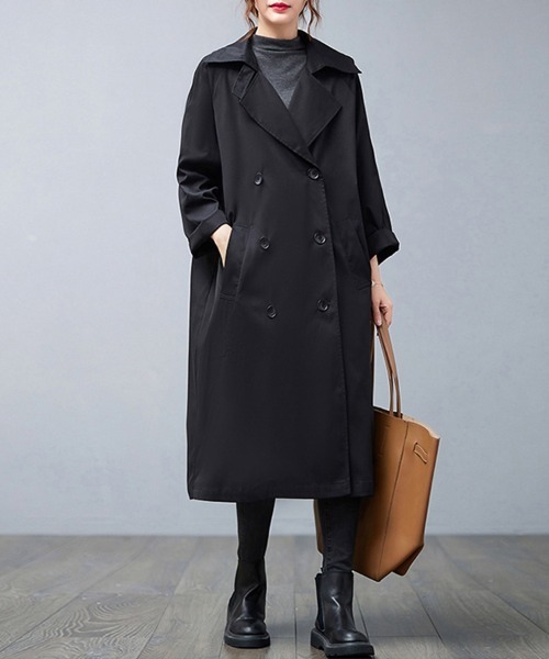 セール】ノッチドラペル×ダブルヨークロングトレンチコート（トレンチ