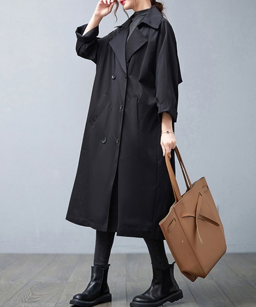 セール】ノッチドラペル×ダブルヨークロングトレンチコート（トレンチ