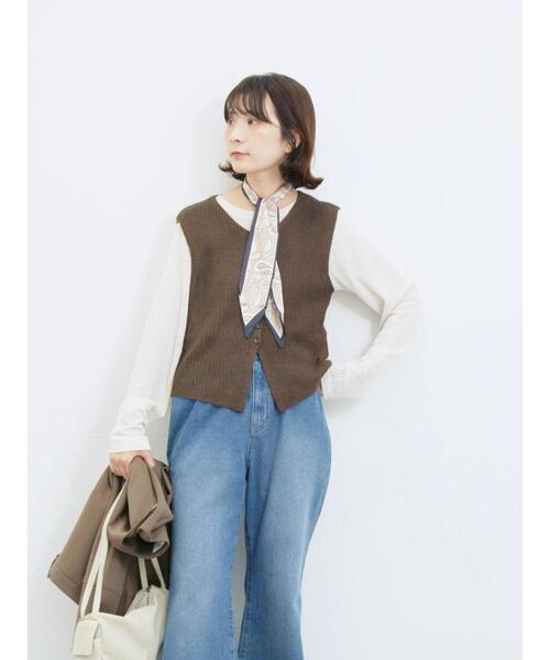 Samansa Mos2 blue（サマンサモスモスブルー）の「バンダナ付きニットベスト（ニット/セーター・レディース・ブルー/キナリ/ブラウン・F）」の12枚目の写真